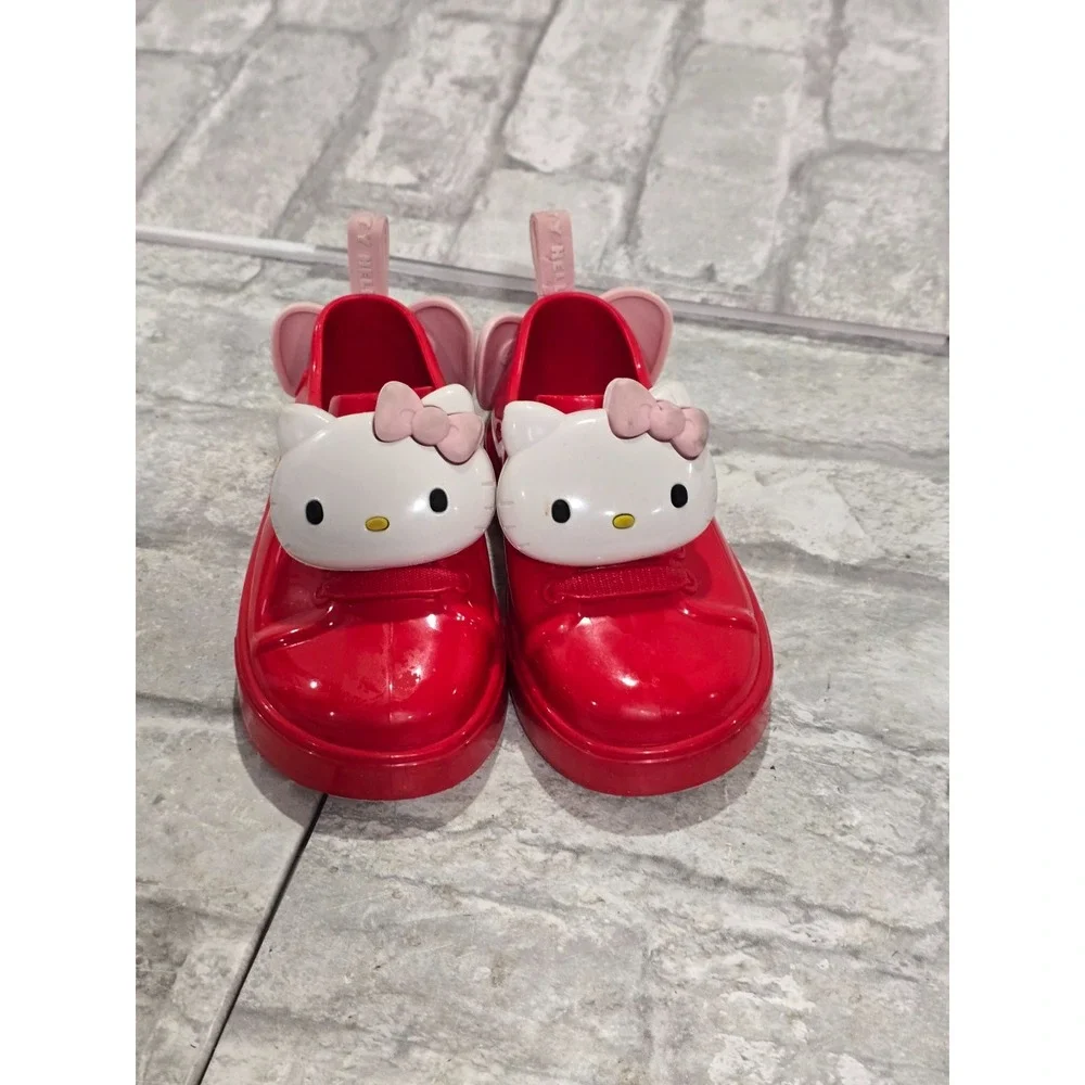 RED AND PINK Mini‎ Melissa Jelly Hello Kitty Slip-On SIZE 7 toddler Preowned